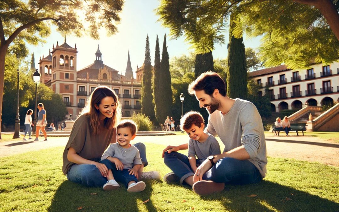 familia disfrutando un día soleado en el Parque O'Donnell de Alcalá de Henares